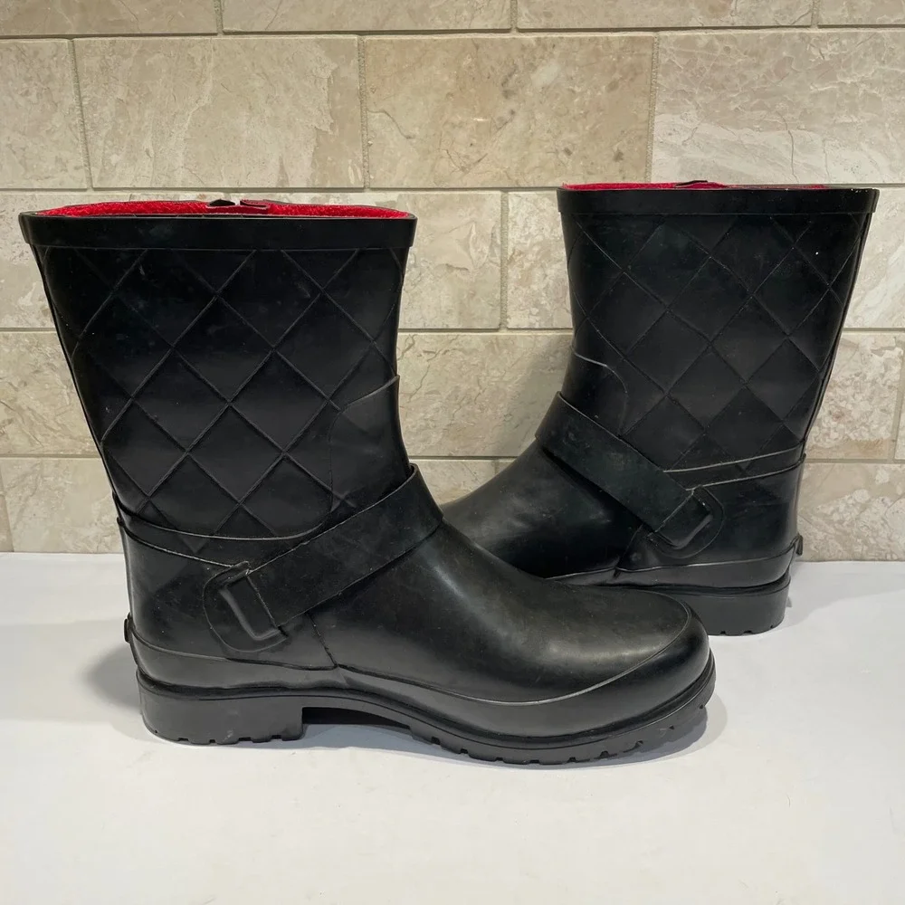 Sperry Top-Sider Womens Black Quilted Moto Rain Boots Fleece Lined  Size 8